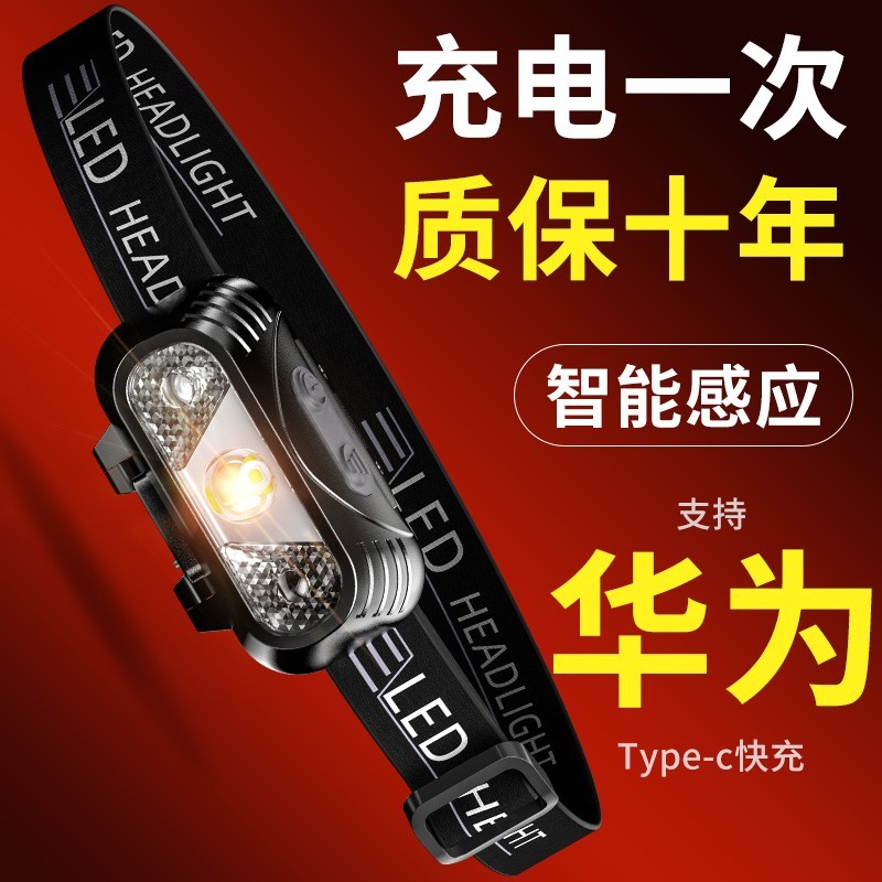夜钓鱼头灯强光充电超亮头戴式超长续航手电筒矿灯轻小型米你
