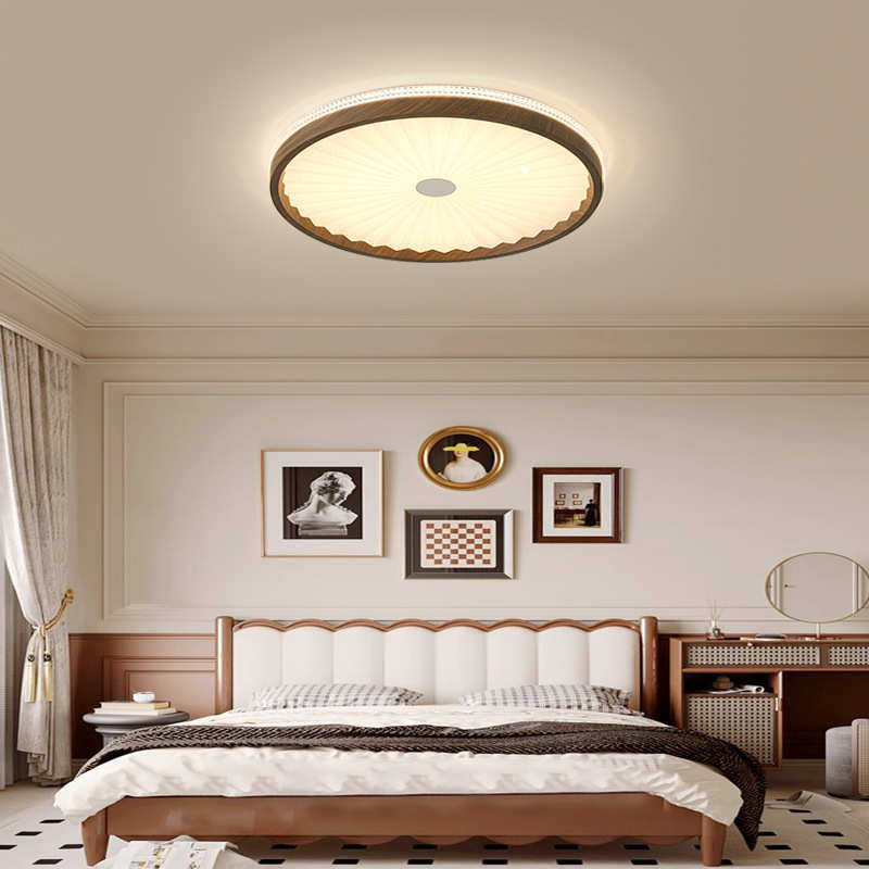 卧室吸顶灯LED护眼圆形百褶餐厅灯中古侘寂风胡桃木色茶室书房灯,家装灯饰光源,智能吸顶灯,淘宝优惠券,粉丝福利购,淘宝优惠卷