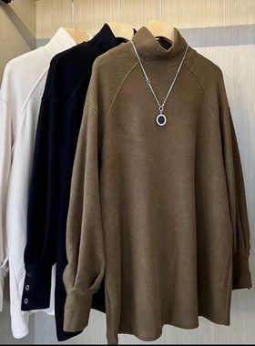 特大码300斤半高领打底衫男女秋冬季洋气内搭上宽松中长款长袖T恤