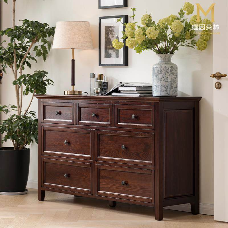 美式七斗柜 全实木抽屉柜斗柜纯实木储物柜卧室简约白蜡木斗厨