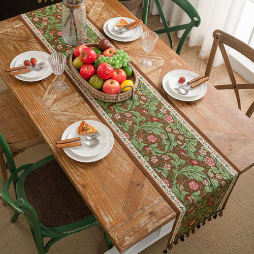 复古英式桌旗氛围感餐桌斗柜旗布茶几盖布防尘布提花民族风床尾旗