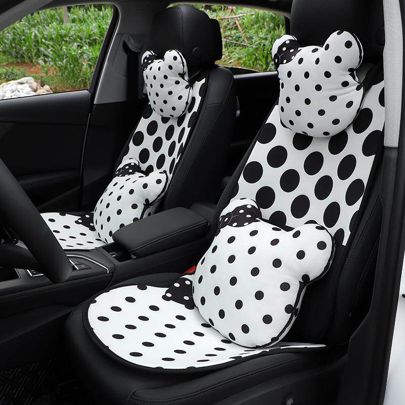 汽车卡通坐垫冰丝波点小熊车载座椅透气座垫四季通用汽车内饰用品