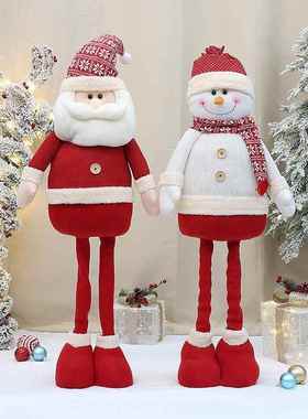 38inch大尺寸腿部可伸缩的针织布艺圣诞老人雪人公仔节日装饰摆件