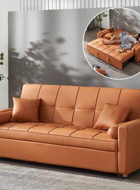 轻奢橙色沙发北欧简约风格客厅卧室科技布两用沙发床可折叠双人