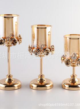 欧式家用复古烛光晚餐道具灯北欧浪漫烛台摆件轻奢美式蜡烛台餐桌
