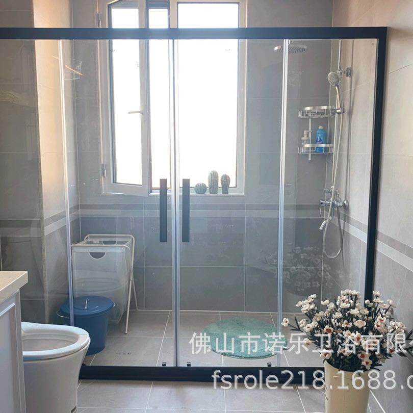 简易淋浴房扇形玻璃门整体洗澡间黑框隔断屏风浴室房干湿分离屏