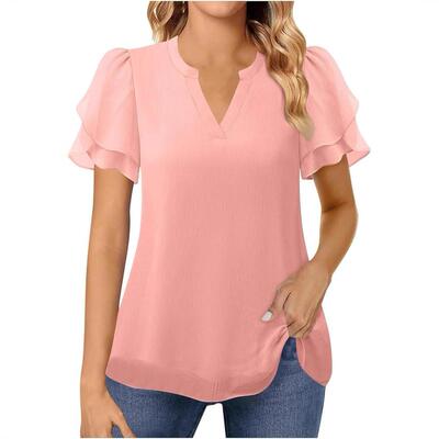 Womens Dressy Casual Shirts Sleeve V Neck Blouse Summer