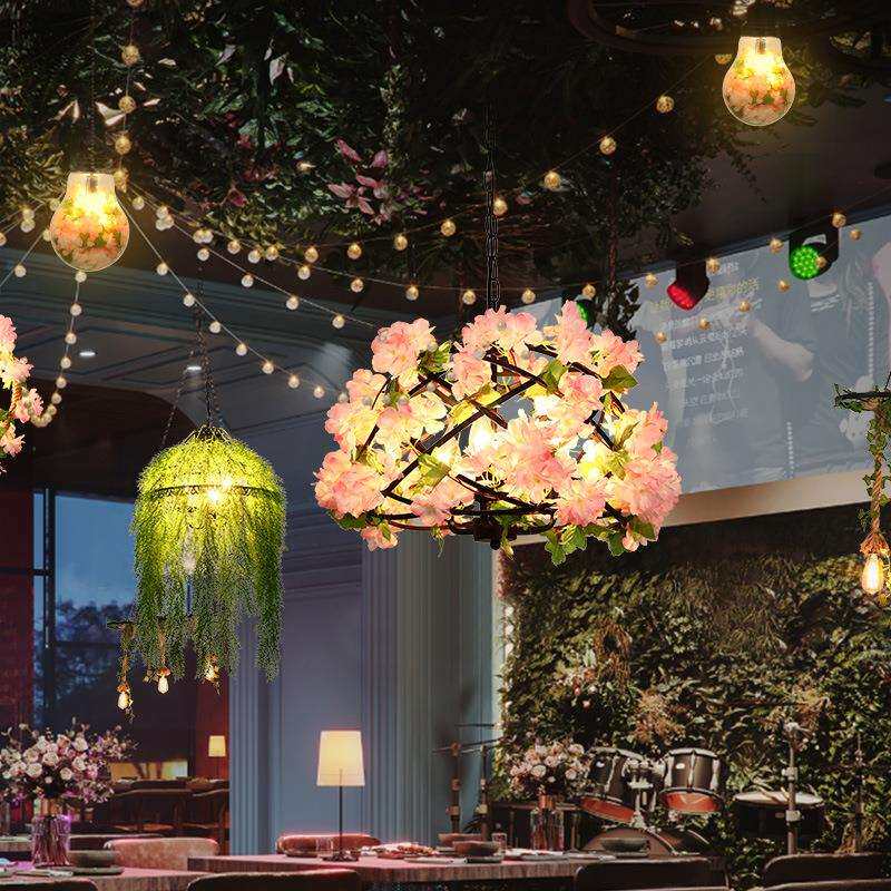 植物餐厅吊灯创意吧台绿植网红音乐餐吧复古工业风火锅店酒吧厅灯