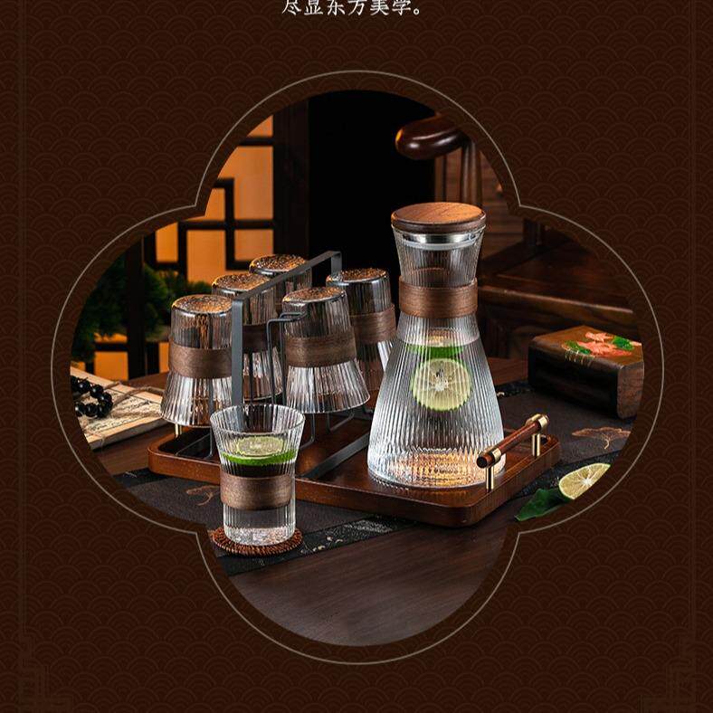 中式玻璃水杯套装家用茶杯套装耐高温耐热喝水杯防烫客厅待客整套