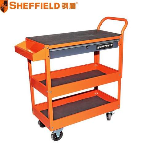 钢盾S025009/10/123层多用途工具推车/2抽屉工具箱/网格工具车