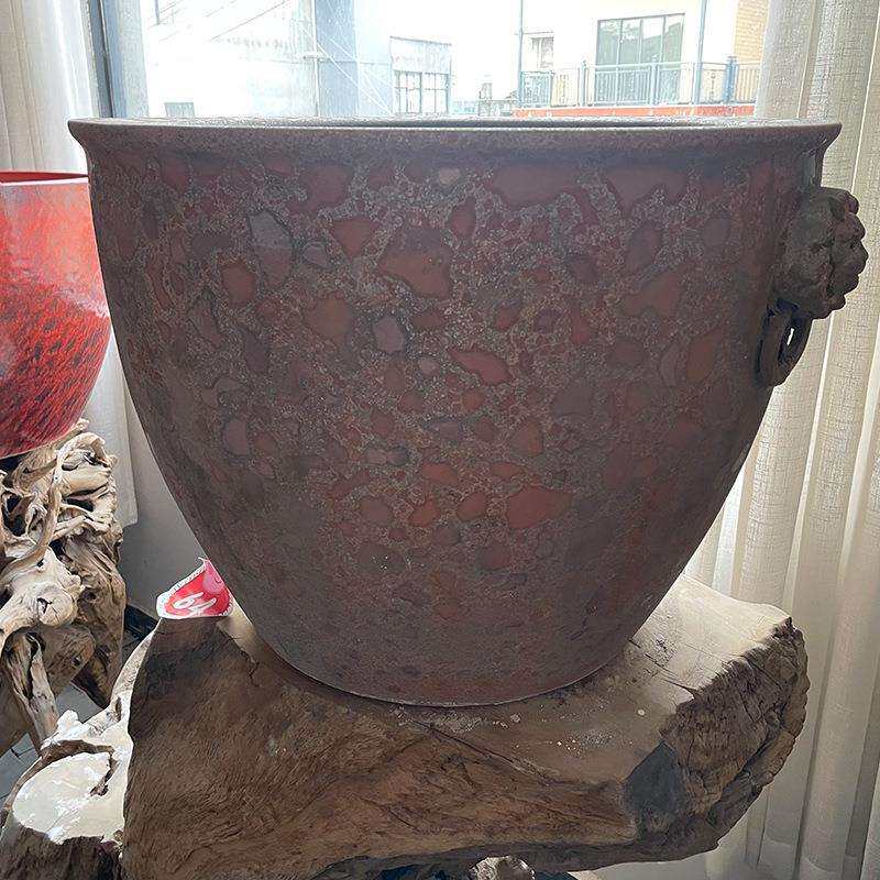 红斑纹景德镇陶瓷缸工艺摆件风水缸荷花盆缸景德镇陶瓷鱼缸摆件