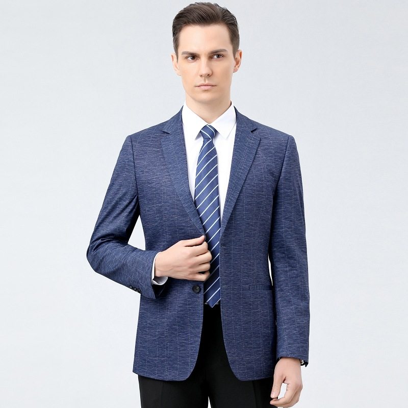 时尚百烫搭春秋季休闲老西服男士中年纯色免单件西装爸爸外套