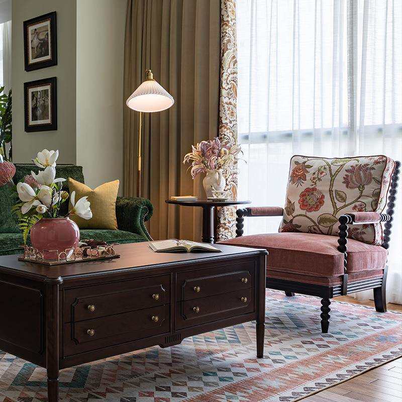 美式乡村复古客厅家具实木布艺老虎椅单人休闲葫芦沙发椅