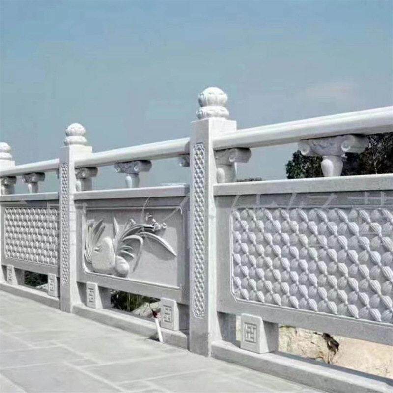 芝麻白河道石护栏  户外庭院仿古中式石围栏园林景区古建石栏杆