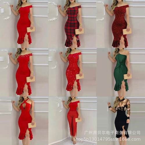 Women's Plain Dress Split Hem Slimming Fit