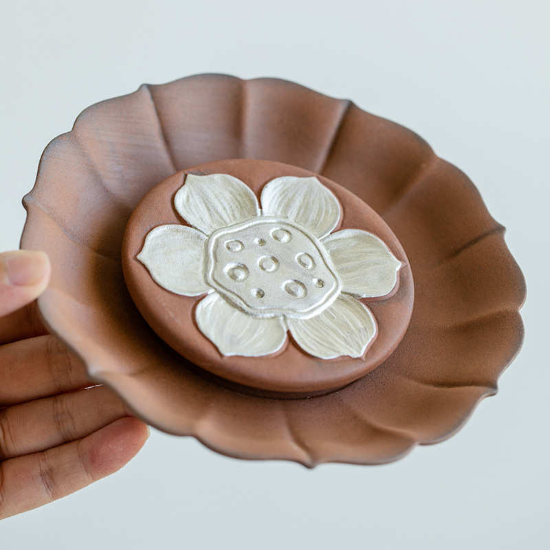 昌朴居老岩泥鎏银手工壶承茶壶托壶垫小茶台复古莲蓬干泡盘茶海