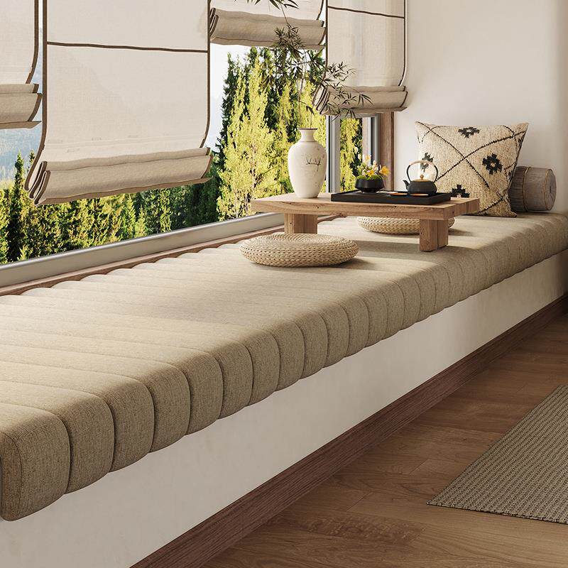 亚麻飘窗垫窗台垫子家用卧室阳台坐垫防滑定制可拆洗四季通用简约