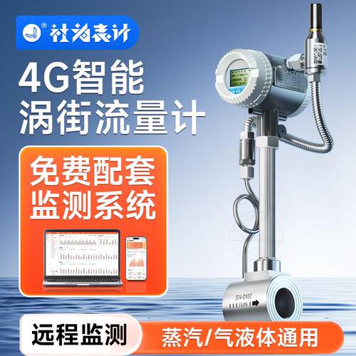 4G远程智能涡街流量计气体液体蒸汽测量流量计送远程能耗监测系统