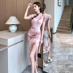 新中国风覆古民族风纯欲美少女修身 旗袍裙 胯开衩短袖