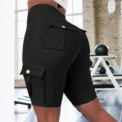 Women'S High Waist Pocket Shorts, - Elastic Running Pants,