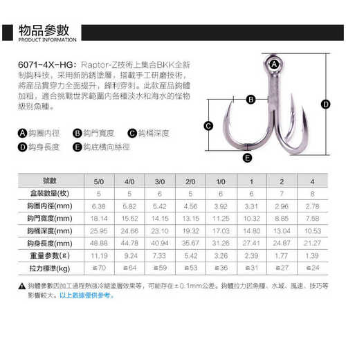 BKK 4X加强鱼钩6071-4X-HG三本钩新防锈锚钩三叉钩海钓路亚鱼钩