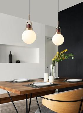 北欧木小吊灯日式头复古简约厅店铺L6521吧餐台卧室床阳台圆玻璃
