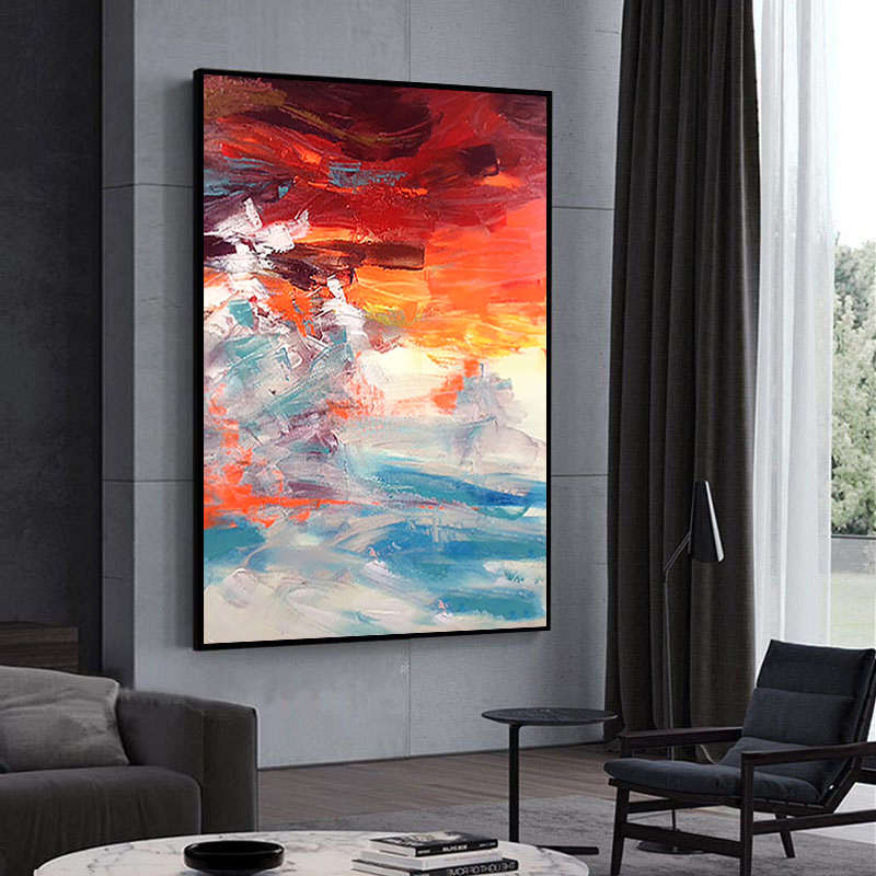 纯手绘油画客厅装饰画现代简约大幅立体抽象艺术色块走廊玄关挂画图片
