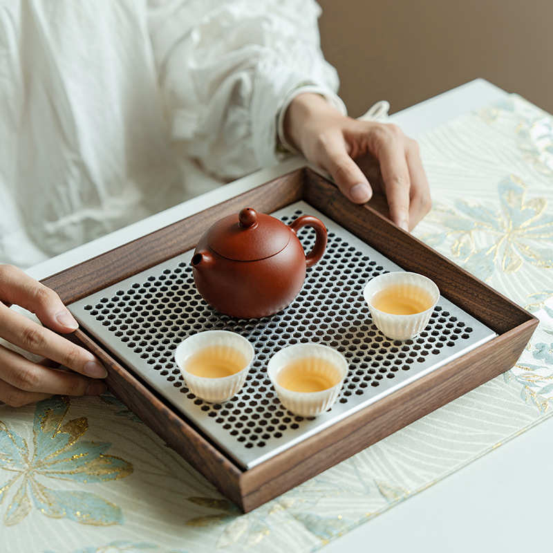2024新款轻奢高级感胡桃木茶盘小型家用茶台储水沥水盘干泡盘