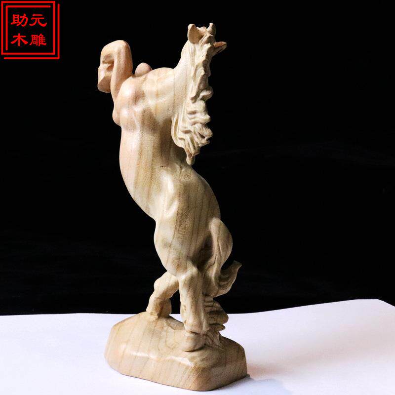 桃汽木生肖摆件雕木质原色马到成功办马公桌车摆件属相马木001吉