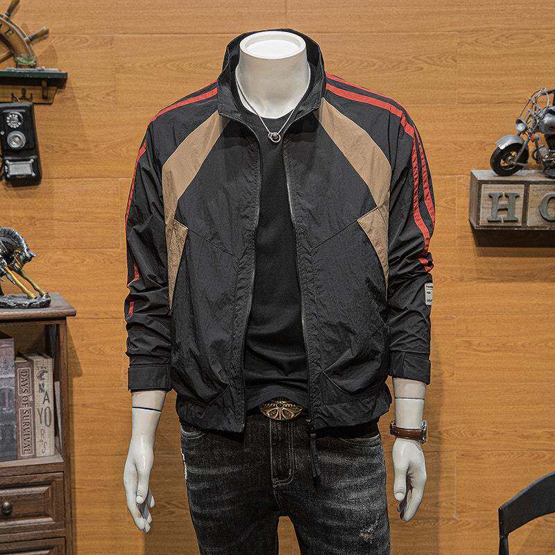 撞色立领外套男士春秋季2025新款防晒薄款上衣服韩版修身青年夹克