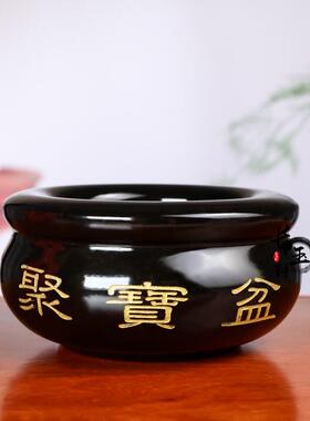 天然黑曜石聚宝盆黑墨玉聚宝盆风水招财摆件客厅玄关财位装饰摆饰