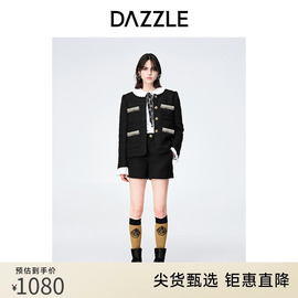 肌理美学DAZZLE地素奥莱秋粗花呢黑色小香风千金风大衣外套女