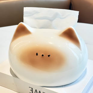 暹罗猫纸巾盒客厅纸抽盒陶瓷抽纸盒家用摆件创意餐巾纸盒子高颜值
