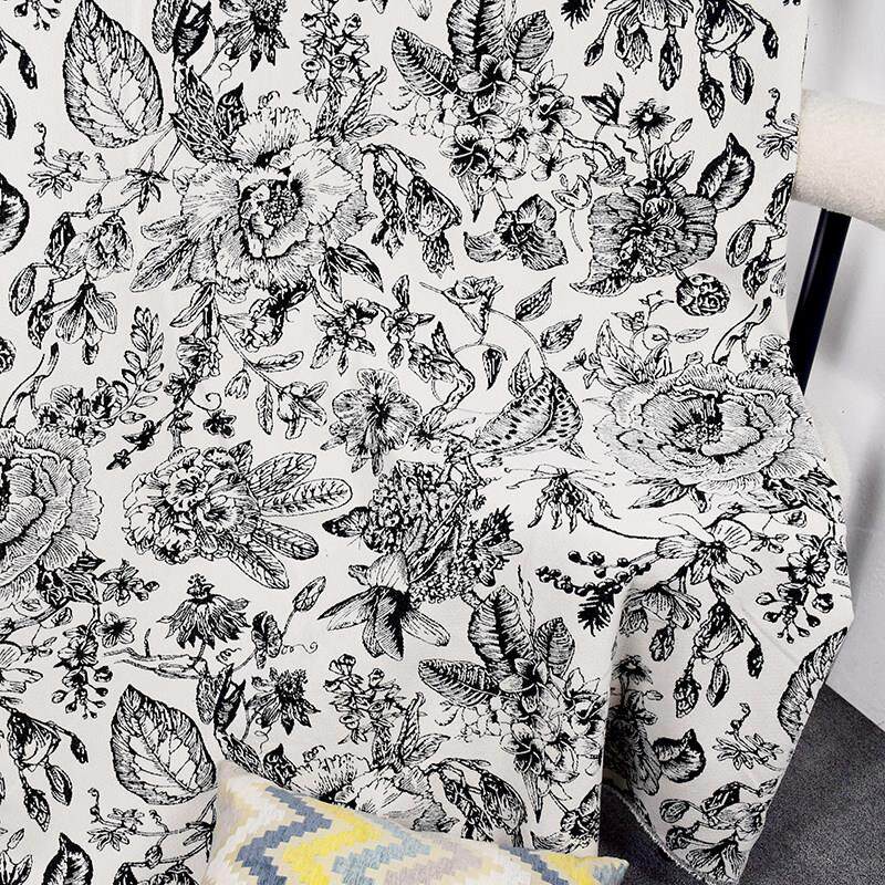 新中式国风黑白大提花布料色织绮丽花园窗帘法式抱枕套沙发面料