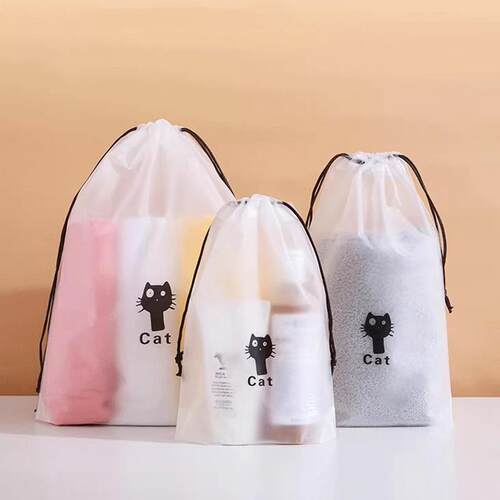 Matte PE Drawstring Bag, Cartoon Design, Rope Pull Bag, Trav