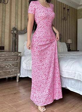 Women'S Vintage Floral Texture Knit Bodycon Long Dress,
