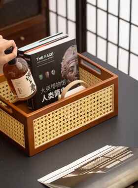 棕色竹制NM257505藤编手收纳篮桌面复古纳筐收家用厅工客杂物整理