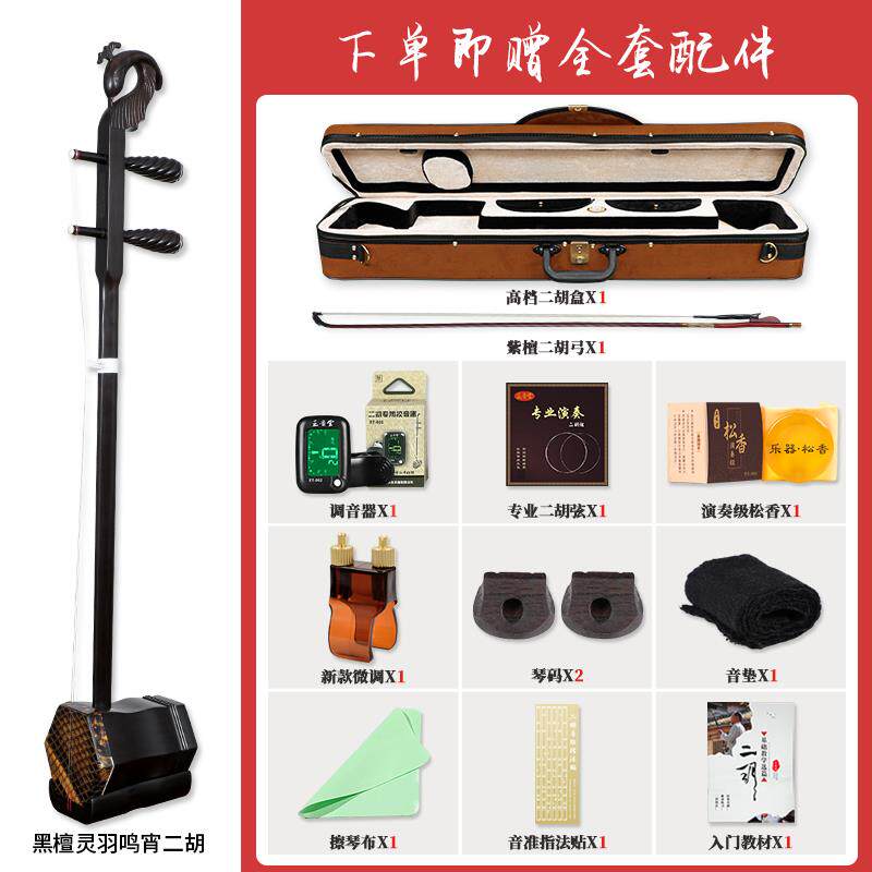 正品正二音堂二胡乐器特选黑檀羽宵二胡收藏手工灵蒙皮鸣胡大音量