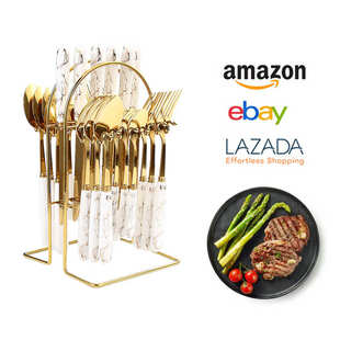 手柄tik件不锈钢四餐具刀叉轻陶瓷 24件套爆勺主款装tok奢