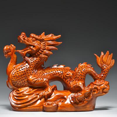 新款花梨实木雕刻居龙摆件十二肖龙家客办公生室厅装饰红木工艺品