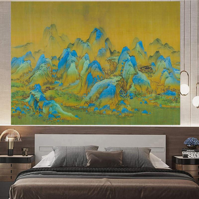 千里江山图背景布挂布卧室床头墙布客厅画布宿舍墙壁遮挡挂毯国画