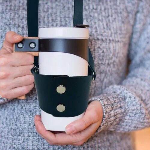 Water Bottle Cup Holder Sleeve Faux Leather Drinks Sleeve