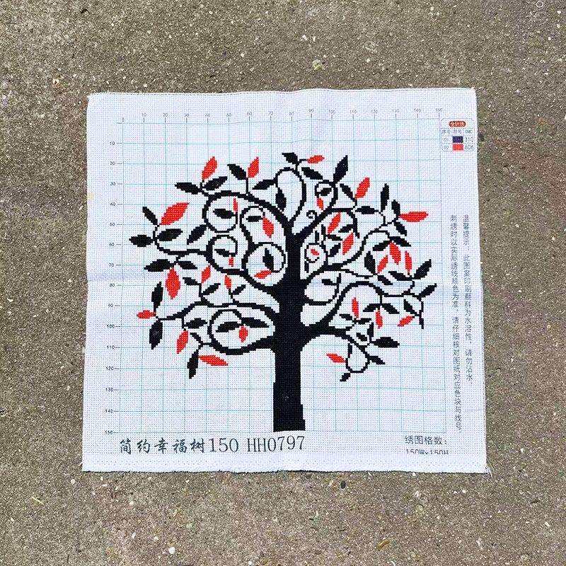 绣好的纯手工十字绣成品简约幸福树银杏树玄关卧室挂画不带框