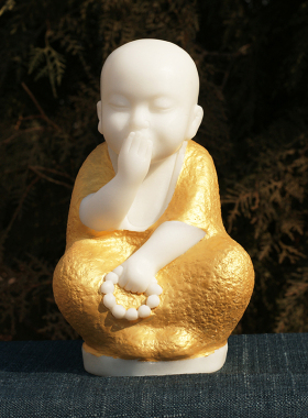 汉白玉雕塑《不说小和尚》家饰  摆件家居装饰艺术品装饰品