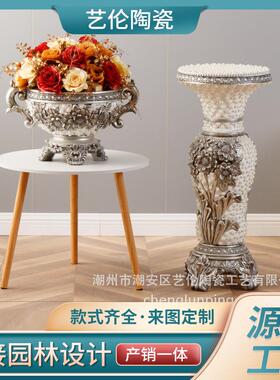 简约现代罗马柱玻璃钢花瓶落地花器酒店插花盆装饰品家居商场摆件