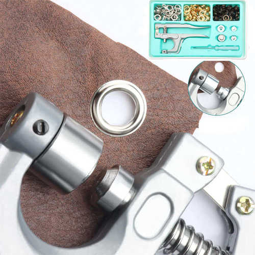 盒装气眼 3 种颜色 150 套索环套件金属孔眼打孔钳套件，diy手工