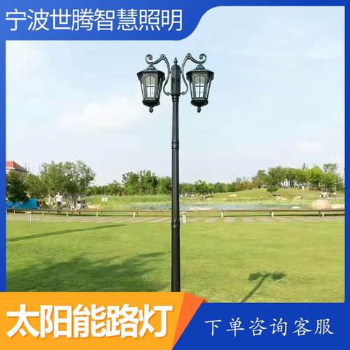 中式仿古LED灯公园户外小区3米路灯太阳能景观灯防水双灯笼庭院灯