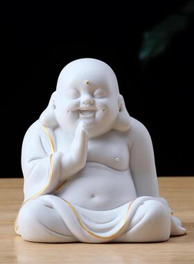 新款创厅意陶瓷吉祥弥勒佛新中式客办佛公室装摆件平安车载人物像