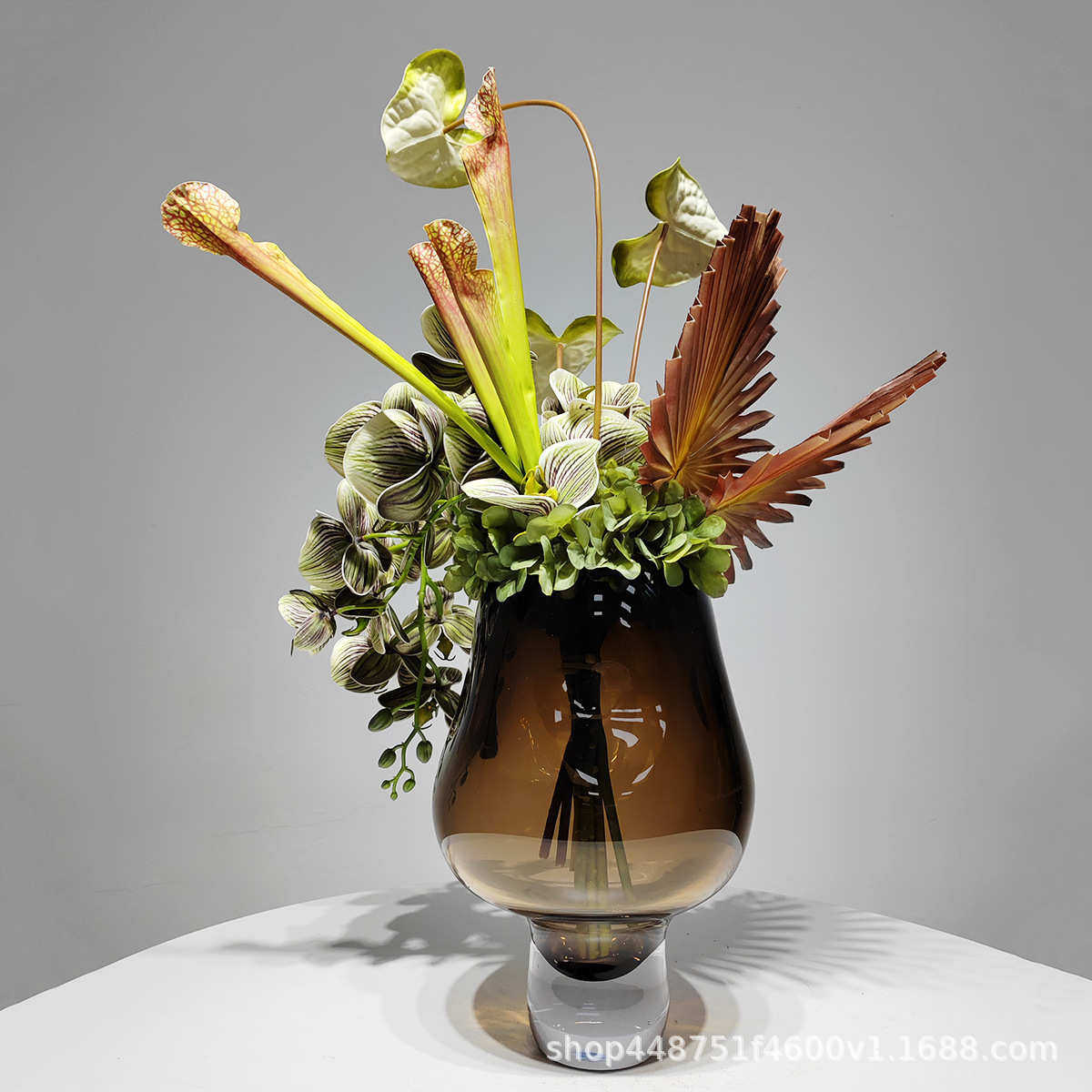 现代玻璃花器仿真花艺盆景轻奢样板房茶几餐桌假花装饰品摆设摆件,鲜花速递/花卉仿真/绿植园艺,仿真绿植,淘宝优惠券,粉丝福利购,淘宝优惠卷