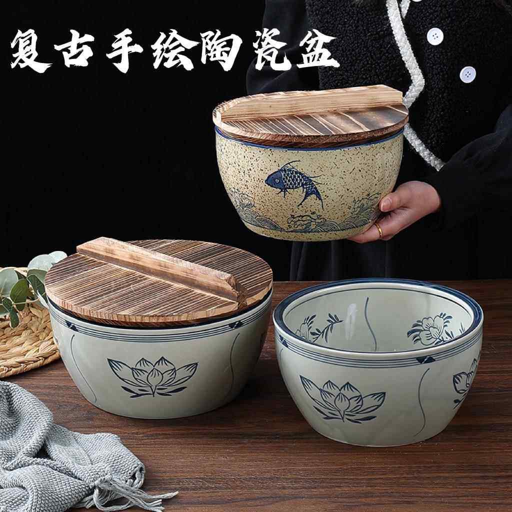 陶瓷盆带盖子调料盆鉢鉢鸡容器中式和面盆家用酒酿大碗火锅店酱料